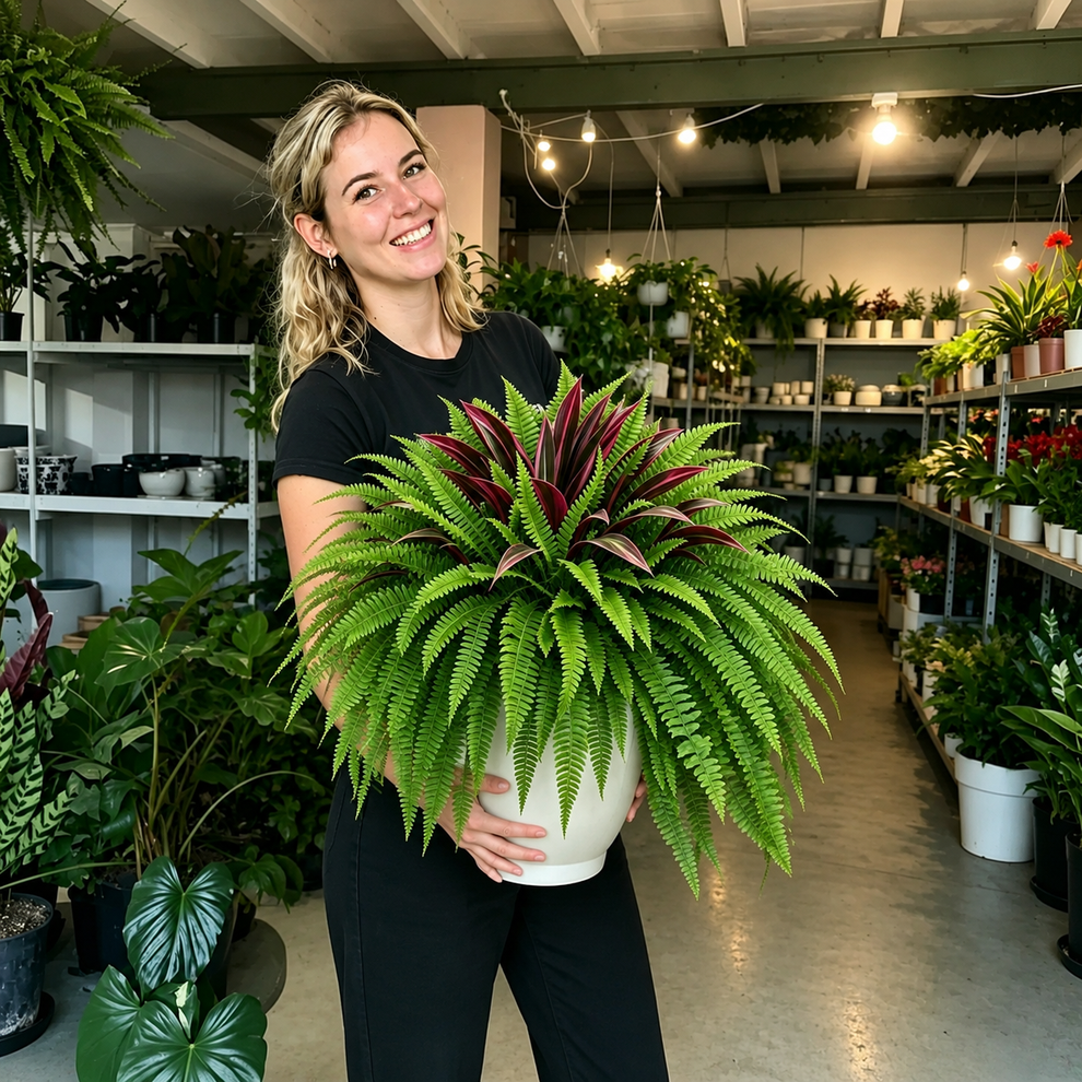 UV-Resistant Artificial Fern & Red Dracaena Decorative Plants – Full, Lush & Fade-Resistant!