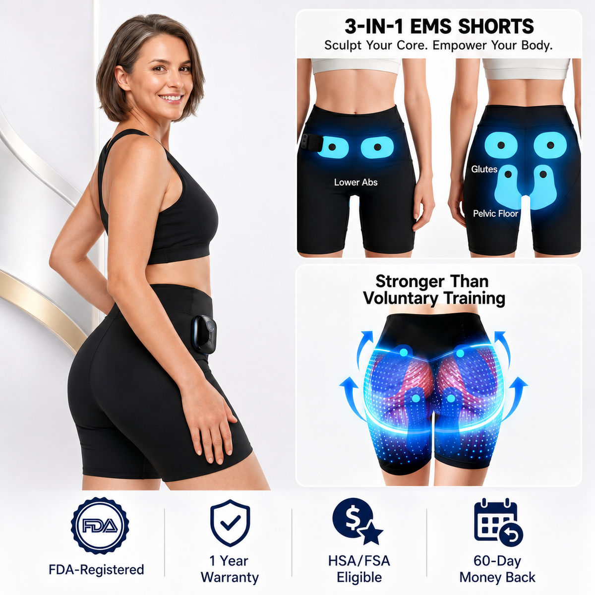 🔥 Hot Sale 50% OFF 👒 3-Zone EMS Toning Shorts: Targeted Abdomen, Glutes & Pelvic Floor Support