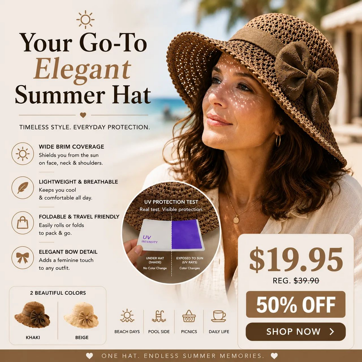🔥 Hot Sale 50% OFF 👒 Elegant Woven Straw Sun Hat with Bow 🎀