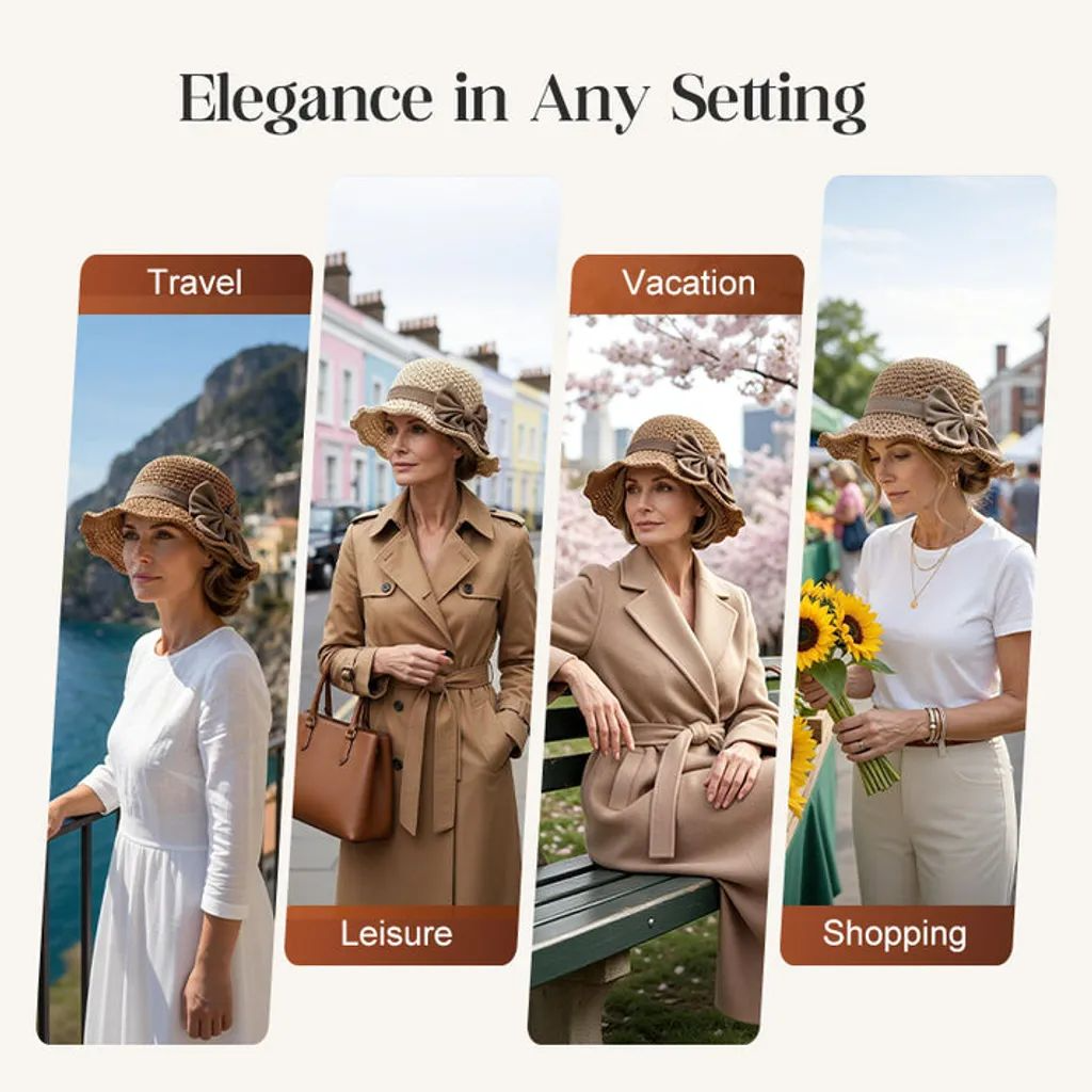 🔥 Hot Sale 50% OFF 👒 Elegant Woven Straw Sun Hat with Bow 🎀
