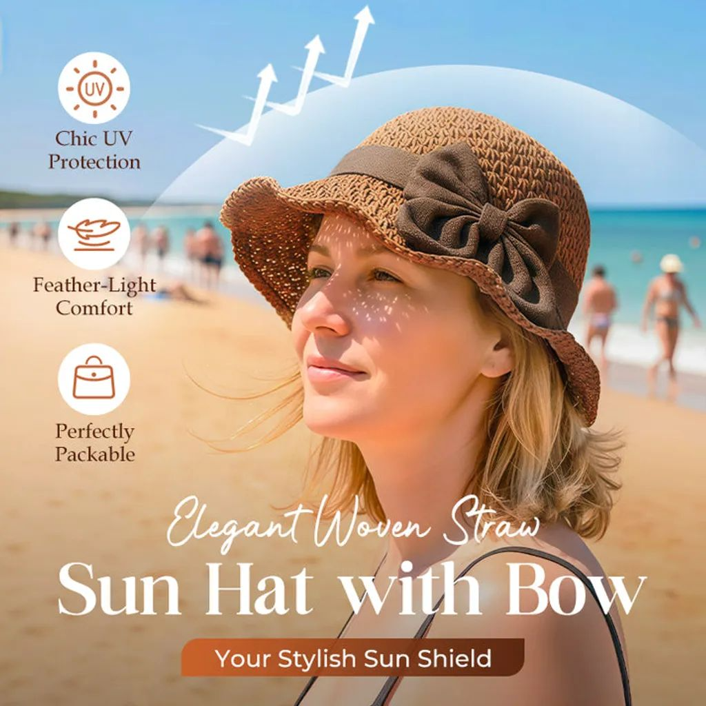 🔥 Hot Sale 50% OFF 👒 Elegant Woven Straw Sun Hat with Bow 🎀