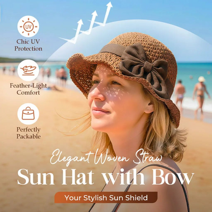 🔥 Hot Sale 50% OFF 👒 Elegant Woven Straw Sun Hat with Bow 🎀